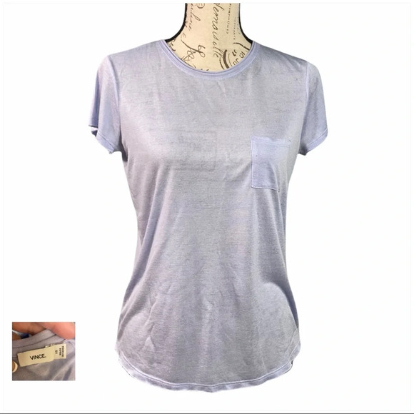 Vince Light Blue Raw Edge Shirt Pocket Tee